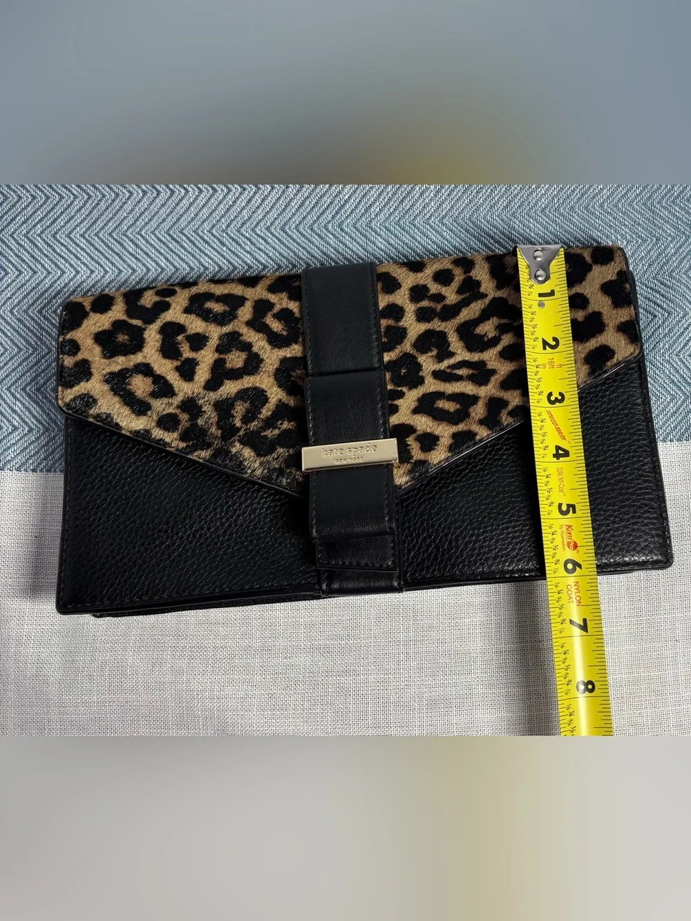 Kate Spade Black & Leopard Print Leather Envelope Clutch